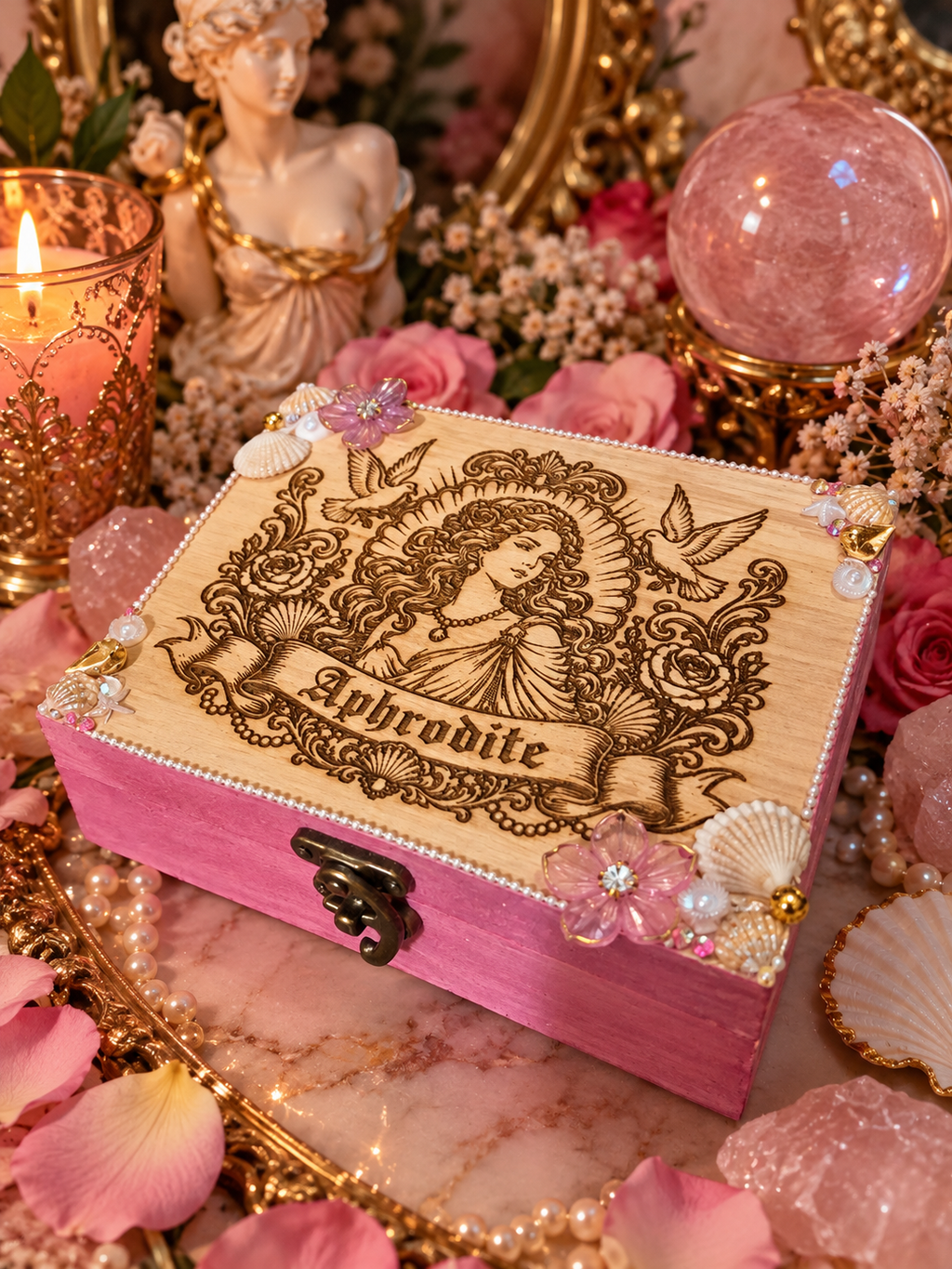🌹 Aphrodite Devotional Box – Handcrafted Sacred Altar Box - LunasINN