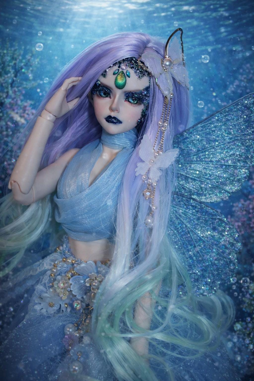 OOAK LUNASINN BJD - Aurn water fae Haunted Doll - Truth Seeker, Protection, Justice, loyal, thunderstorms, rain, water element - LunasINN