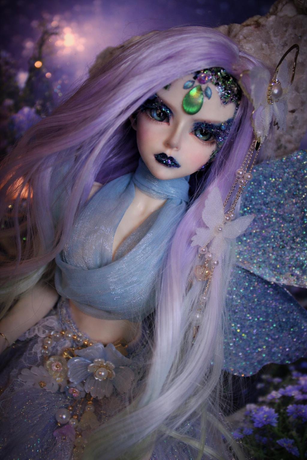 OOAK LUNASINN BJD - Aurn water fae Haunted Doll - Truth Seeker, Protection, Justice, loyal, thunderstorms, rain, water element - LunasINN