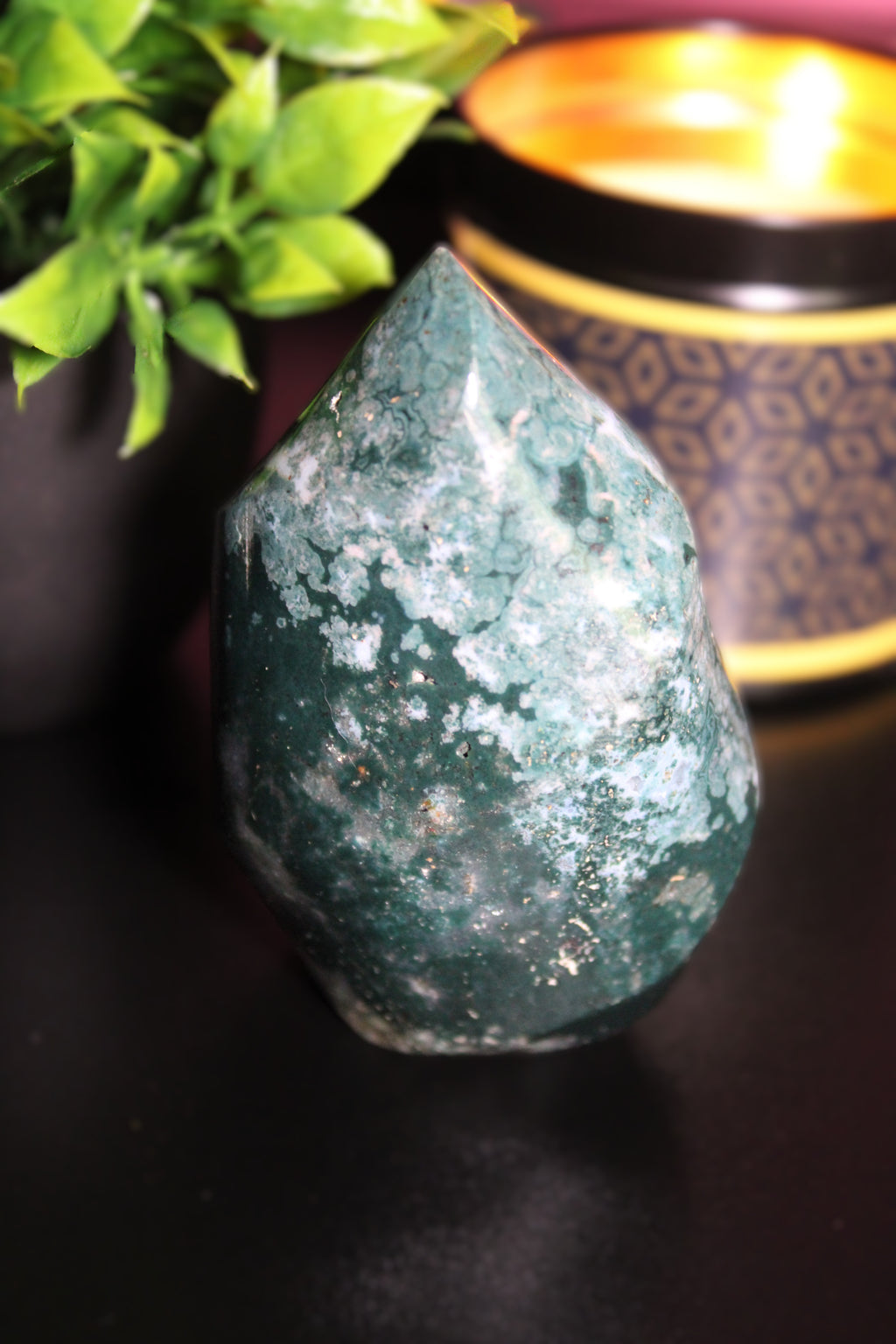 Moss Agate Crystal Flame — 3.5 Inches - LunasINN