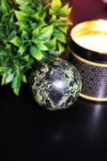 Green Serpentine &amp; Magnetite Crystal Sphere - LunasINN