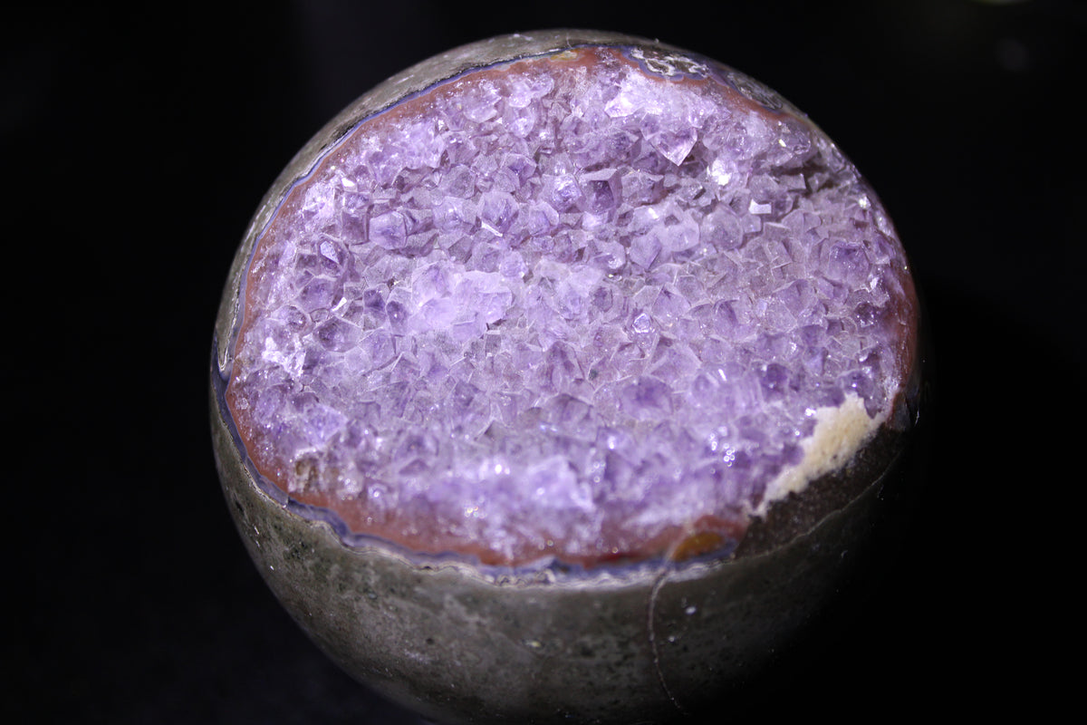 Natural Amethyst Druzy Geode Sphere with Agate | 1 lb 13.2 oz | 3.5"