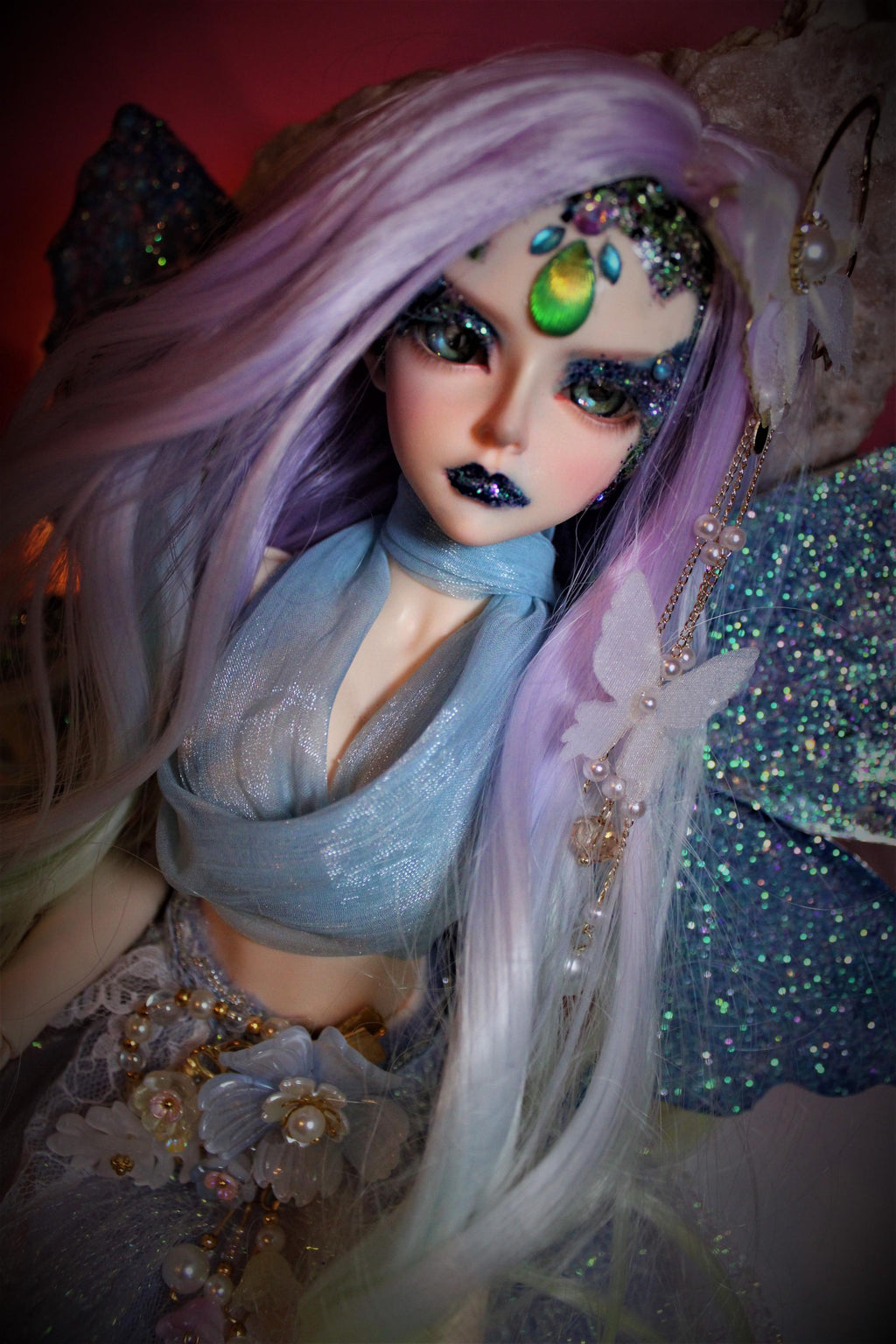 OOAK LUNASINN BJD - Aurn water fae Haunted Doll - Truth Seeker, Protection, Justice, loyal, thunderstorms, rain, water element - LunasINN