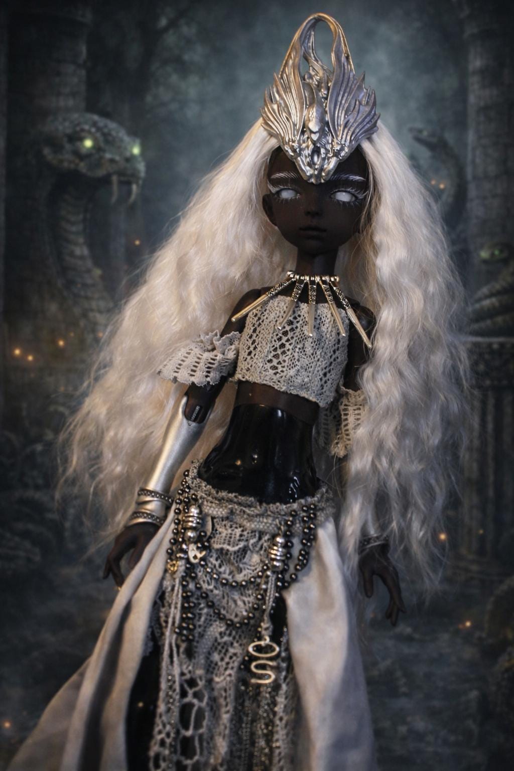 Madalia Gorgon Spirit Haunted Doll - Mirrorwork, Scrying, Guidance, Protection, Dark Feminine, Serpent Energy, Gaze, BJD Spirit -LunasINN